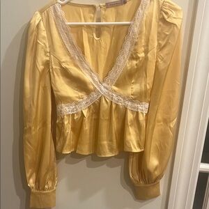 Yellow Lace Trim Blouse